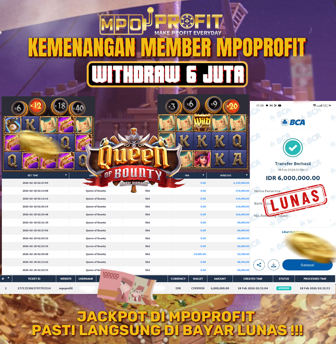 MPOPROFIT JACKPOT SLOT PGSOFT! KEMENANGAN MURNI DI (QUEENS OF  BOUNTY TOTAL RP. 6.000.000,- LUNAS)